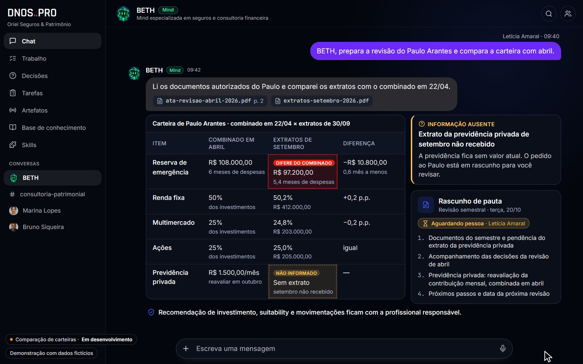 Comparar carteiras de investimento